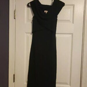 Michael Kors Black Ribbed Off Shoulder Midi Cocktail Dress Women's Size P/S NWT